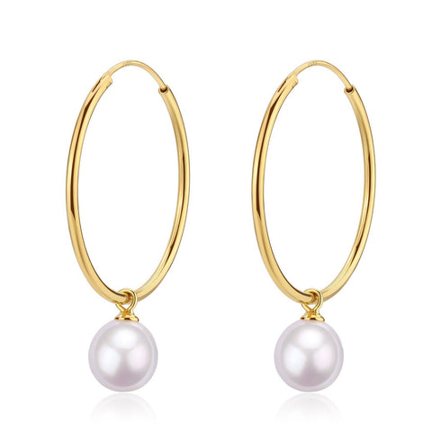 Freshwater Pearl Drop Large Hoop Dangling Earrings - House Of Pearls